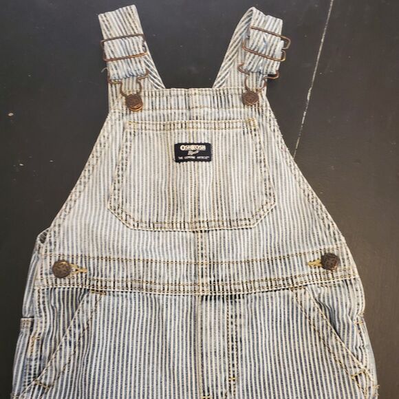 Oshkosh Vintage 5T Hickory Stripe Denim Vestbak Overalls Farm Ranch Faded - Picture 4 of 6